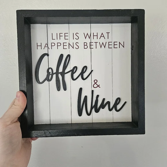 Hobby Lobby Wall Sign/Shelf Sitter Coffee And Wine Boxed Home Decor Sign - Picture 1 of 2